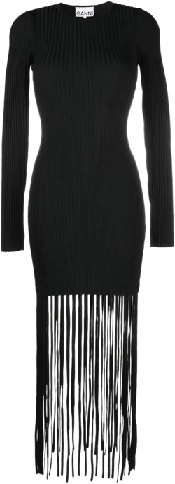 fringed ribbed-knit minidress