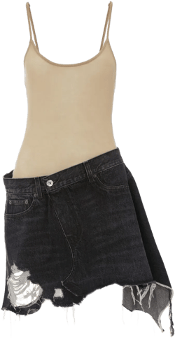 distressed denim-trim mini dress 