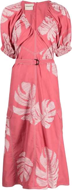 Leaf-appliqué cotton midi dress