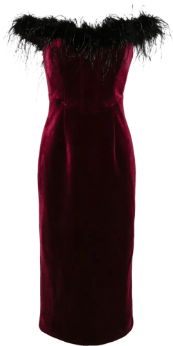 Vanessa feather-trimmed midi dress