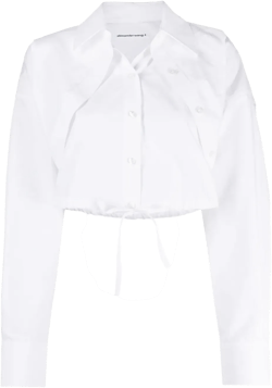 layered-effect cropped cotton shirt