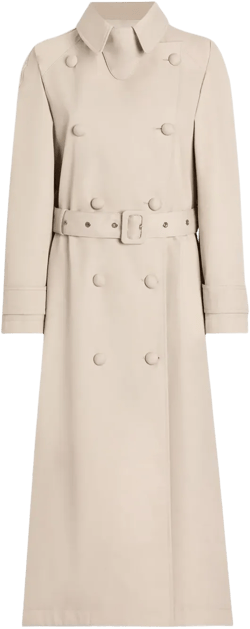 Cotton Blend Drill Long Trench Coat In Pergamena Medio