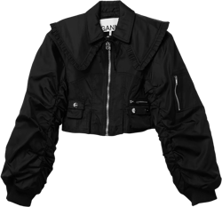 GANNI Duchesse Nylon Fitted Jacket (Black)