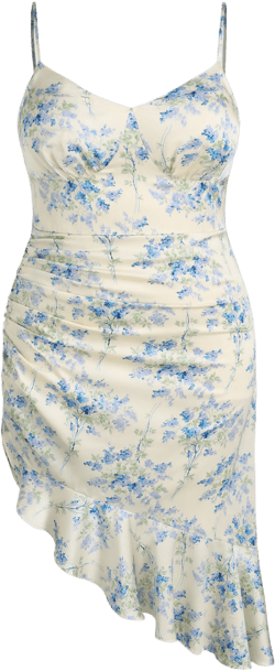 Satin Floral V-neck Ruffle Hem Maxi Dress Curve & Plus