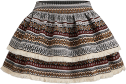 Jacquard Mid Rise Aztec Layered Fringe Mini Skirt
