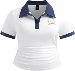 Cotton-blend Collar Contrasting Binding Logo Ruched Short Sleeve Tee Curve & Plus