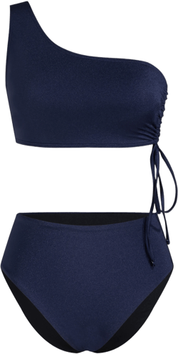 Asymmetrical Neck Knotted Drawstring Bracelet Full Coverage Bikini Set