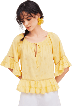 Scoop Neckline Solid Knotted Short Sleeve Blouse