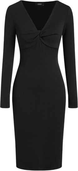 V-neck Solid Twist Long Sleeve Midi Dress