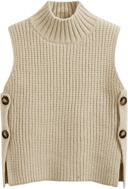 Knit High Neck Side Split Vest