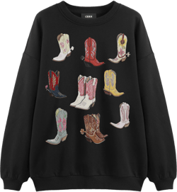 Cotton-blend Round Neckline Boots Graphic Oversized Sweatshirt