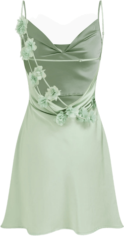 Satin Cowl Neck Backless Flower Mini Dress