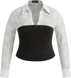 Collar Lace Floral Long Sleeve Blouse Curve & Plus