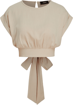 Linen-blend Knotted Cut Out Crop Tank Top