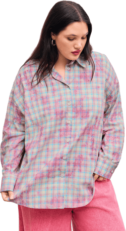 100% Cotton Collar Check Blouse Curve & Plus