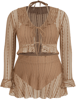 V-neck Lettuce Trim Halter Full Coverage Bikini Set & Cover Up Set Curve & Plus