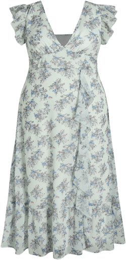 Chiffon Floral Lettuce Trim Ruffle Maxi Dress Curve & Plus