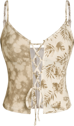 Floral U-neckline Lace Up Corset Tank Top