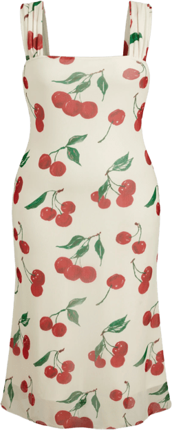 Mesh Square Neck Cherry Graphic Maxi Dress Curve & Plus