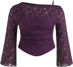 Lace Asymmetrical Neck Floral Ruched Top Curve & Plus