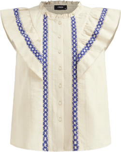 100% Cotton Contrasting Binding Short Sleeve Blouse Curve & Plus