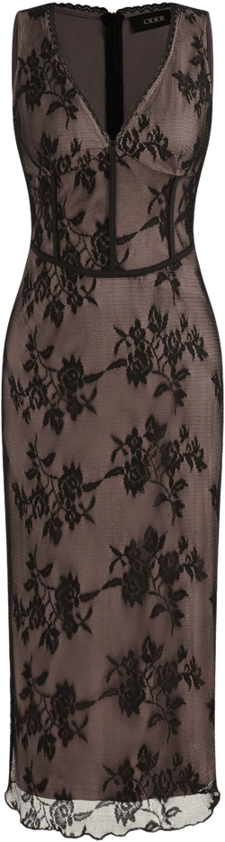 Lace V-neck Floral Midi Dress