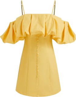 Linen-blend Off-shoulder Solid Ruffle Mini Dress