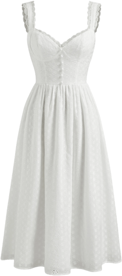 Cotton V-neck Broderie Anglaise Floral Button Midi Dress