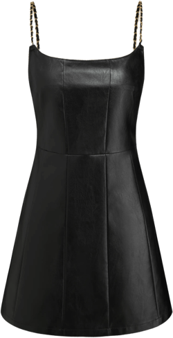 Faux Leather U-neckline Solid Zipper Chain Strap Mini Dress