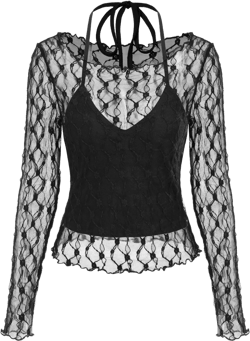See-through Lace Long Sleeve Tee & Halter Tank Top 