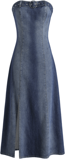 Denim Split Tube Maxi Dress With Belt