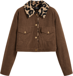 Corduroy Collar Pocket Jacket With Leopard Fleece Lining