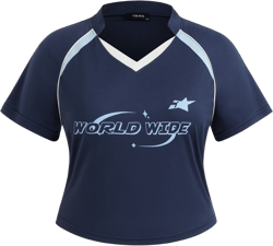 WORLD WIDE Stand Collar Graphic Short Sleeve Tee Curve & Plus