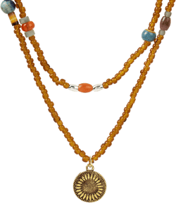 Double Layer Stone Beaded Pendant Necklace