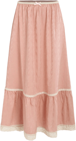 Paisley Lace Trim Tiered Maxi Skirt