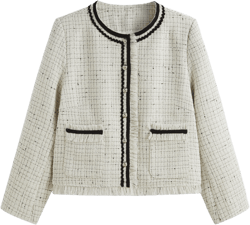 Tweed Round Neckline Fringe Pocket Jacket Curve & Plus