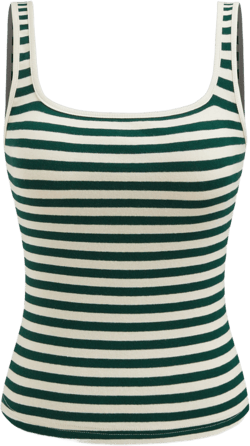 Cotton-blend Scoop Neckline Striped Tank Top