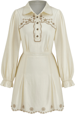 Cotton-blend Floral Embroidery Elastic Waist Mini Dress