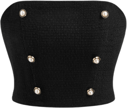 Tweed Solid Pearl Button Crop Tube Top