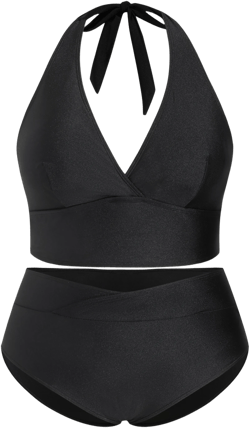 V-neck Glitter Halter Full Coverage Bikini Set Curve & Plus