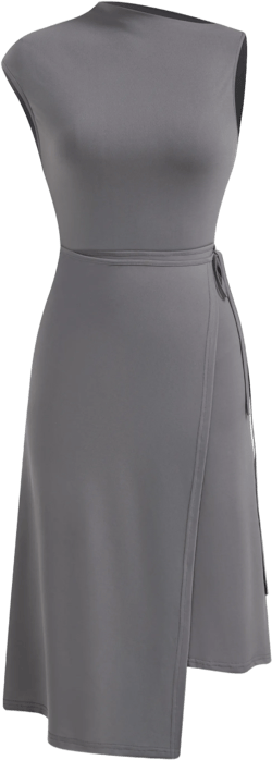 Two Way Asymmetrical Neck Wrap Knotted Midi Dress