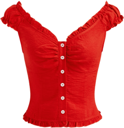 Sweetheart Lettuce Trim Shirred Blouse