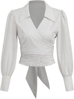 Collar Polka Dot Shirred Bowknot Long Sleeve Blouse