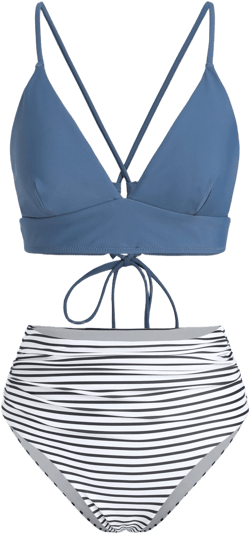 Striped Strappy Bikini Swimsuit