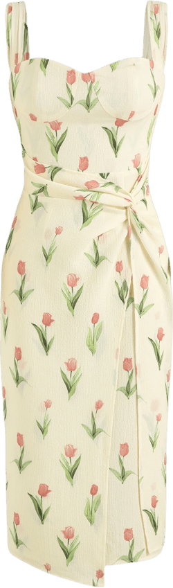 Floral Twist Front Corset Dress
