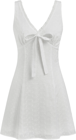 100% Cotton Broderie Anglaise Trim Floral Bowknot Mini Dress 