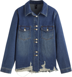 Collar Solid Ripped Denim Blouse