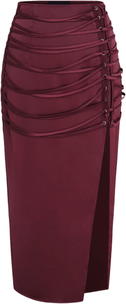 Satin High Waist Lace Up Split Midi Skirt