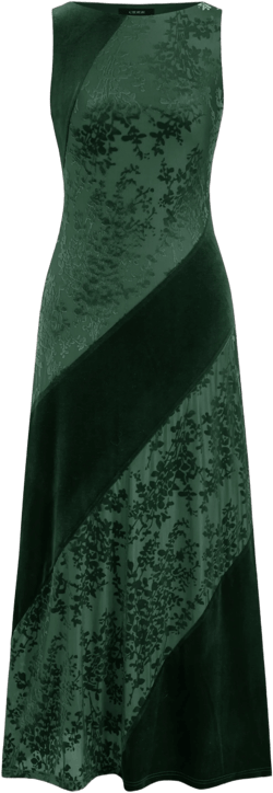 Velvet Boat Neck Floral Patched Maxi Dress
