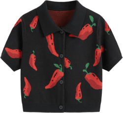 Knit Collar Pepper Button Short Sleeve Top